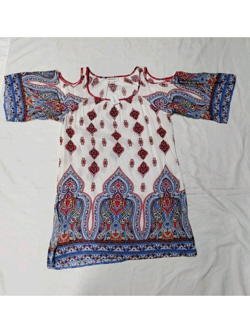 New West Port Flower Rayon Cold Shoulder Paisley Tunic Top/Dress Size small